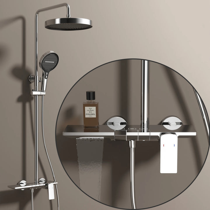 Brushed Rose Gold Piano Bathroom Shower Set Brass Hot Cold Bathroom Mixer Faucet Rain Shower Head Hot Cold Piano Shower System