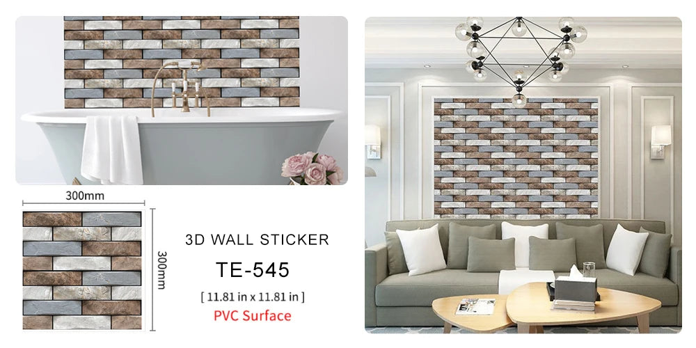 15PCS Wall Sticker Waterproof PVC imitation brick Wallpapers for TV walls living room bedroom kitchen kids rooms painted surface