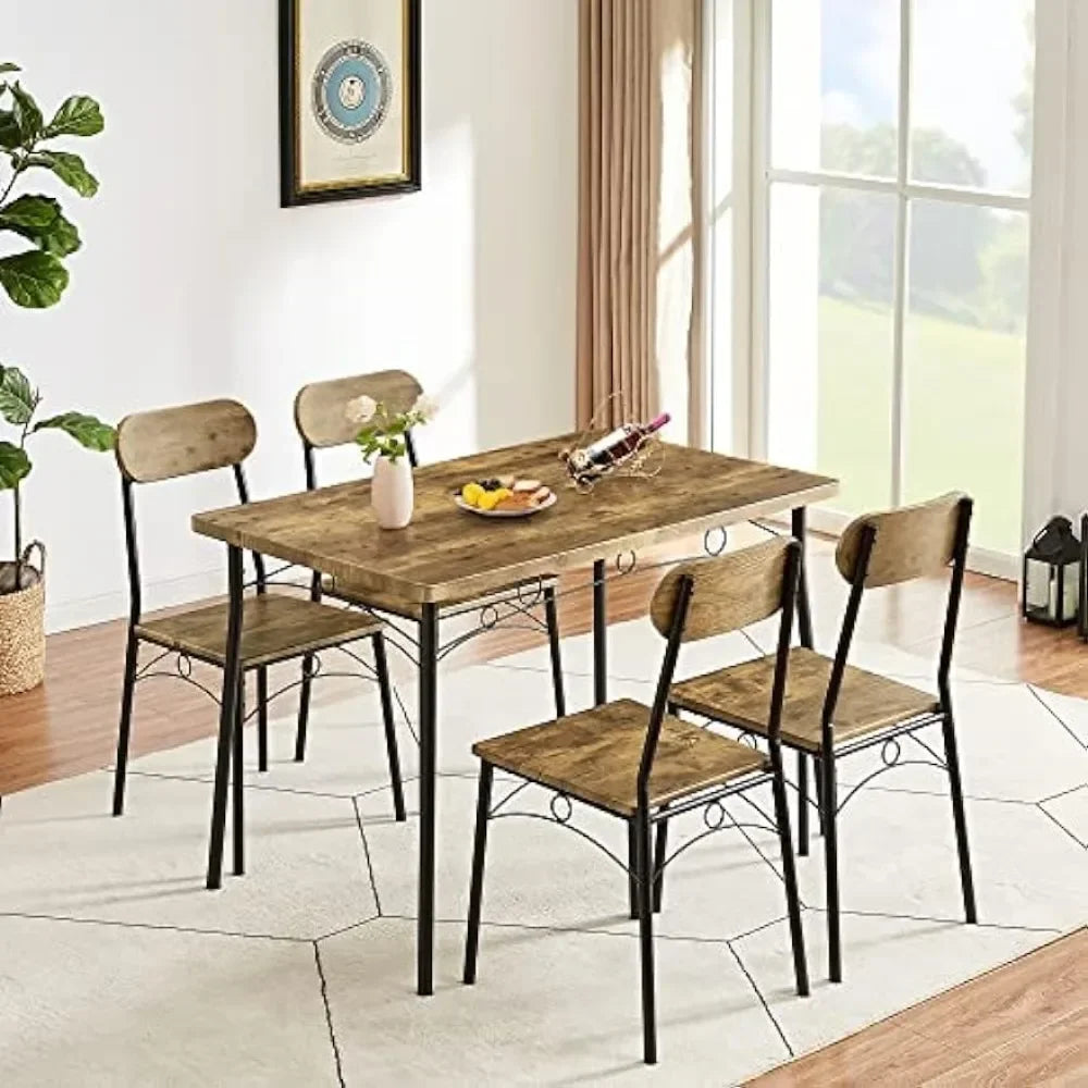 Simple Dining Table Set 5 Piece Dinette With Chairs For Kitchen, Breakfast Nook And Small Space, Brown, Table & Chair For 4