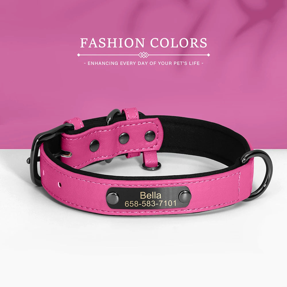 Personalized Dog Collar PU Leather Dog Collars Free Engraving Pet ID Collars Adjustable For Small Medium Large Dogs Pitbull