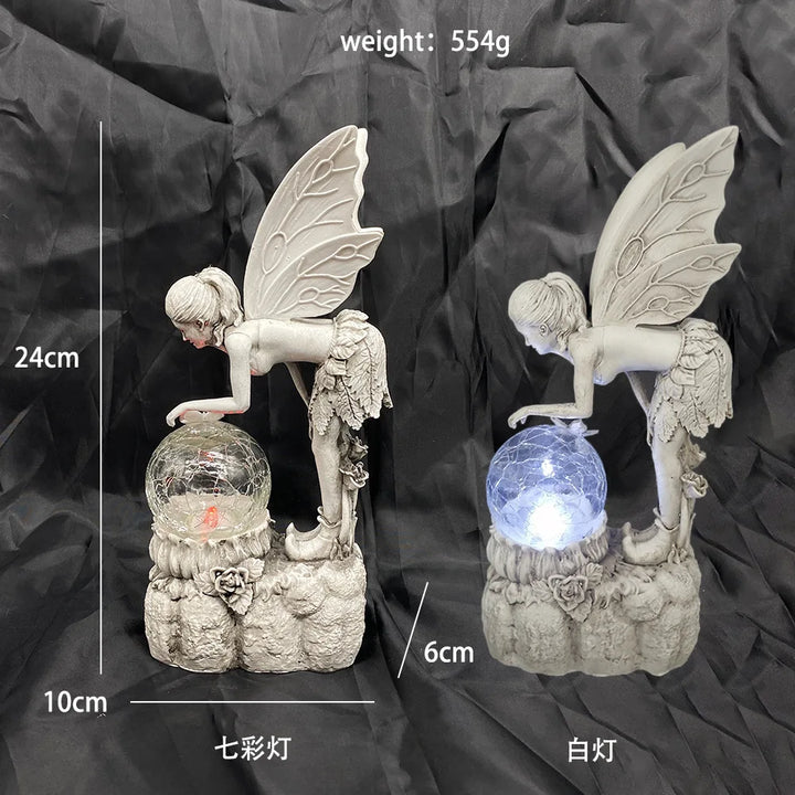 Fairy Garden Statue Solar Garden Decor Fairy Statue Outdoor with Glass Ball  Waterproof Outdoor Decor Suitable for Yard