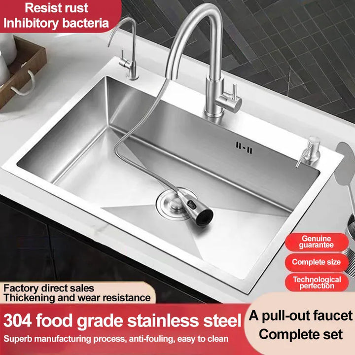 Thickened 304 Stainless Steel Single Sink Kitchen Sink Undermount Dishwashing Trough