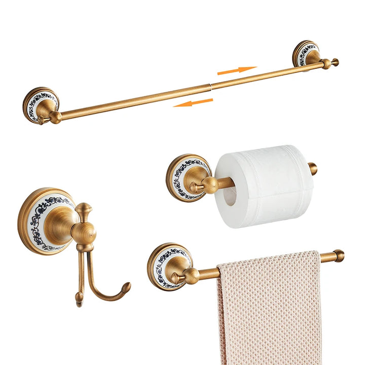 ELLEN Antique Bronze Bathroom Hardware Set Adjust Towel Rack Towel Holder Toilet Paper Holder Robe Hook EL2001A