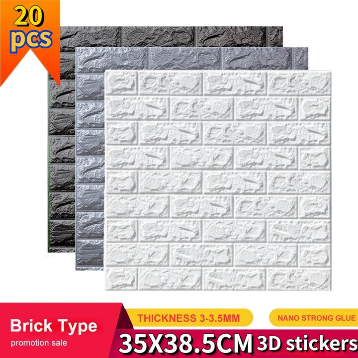 20pcs 35m*38.5cm 3DWall Sticker Solid Color Faux Brick Bedroom Home Decor Waterproof Self Adhesive DIY Living Room Wallpaper