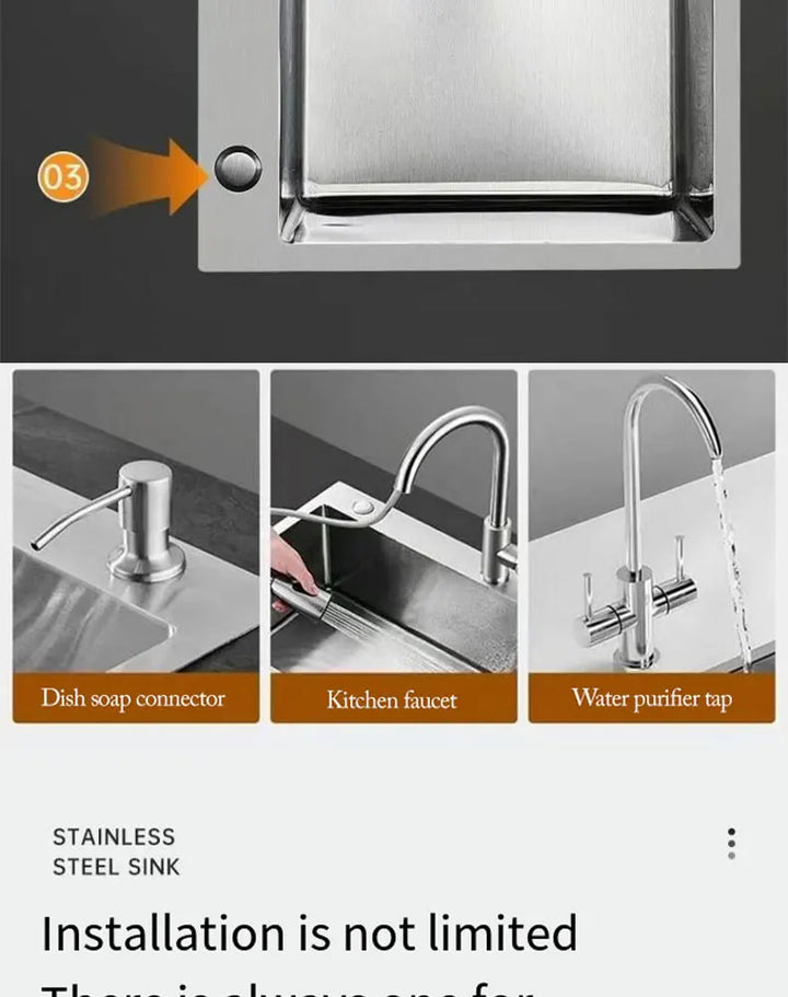 Thickened 304 Stainless Steel Single Sink Kitchen Sink Undermount Dishwashing Trough