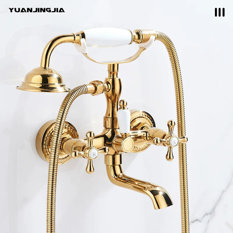 Luxury Gold Bathroom Shower Faucet Brass Bathtub and Shower Faucet Wall-Mounted Bath and shower Faucet Classical Dual Handle
