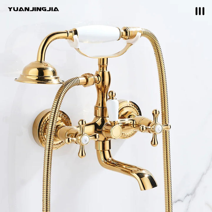 Luxury Gold Bathroom Shower Faucet Brass Bathtub and Shower Faucet Wall-Mounted Bath and shower Faucet Classical Dual Handle
