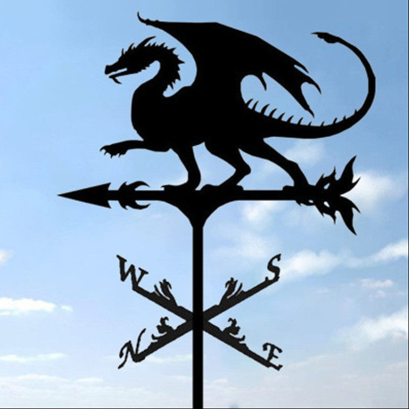Witch Flying Dragon Iron Weather Vane Decor Stainless Steel Metal Handicraft Decor Garden Weathercock Wind Direction Indicator