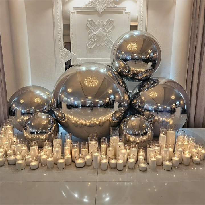 Inflatable Mirror Ball Set - Giant Sealed Shiny Reusable Balls for Wedding, Outdoor Pool Party & Nightclub Decor