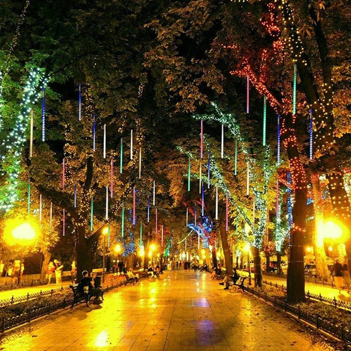 30/50cm Solar Meteor Shower LED Holiday Fairy String Light 8 Tubes Outdoor Waterproof Garden Street Garland