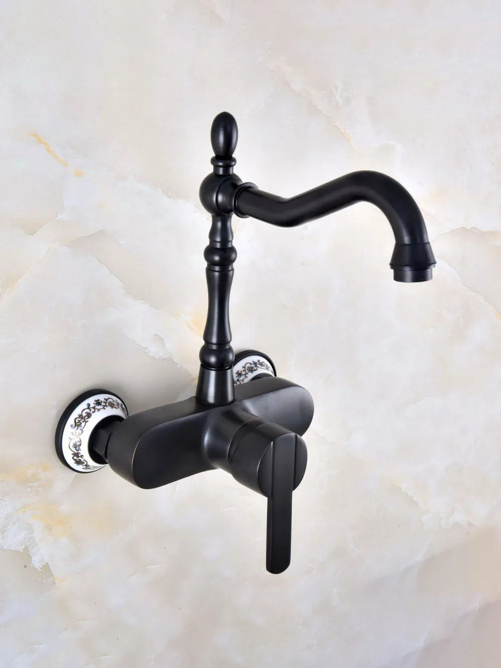 Black Oil Rubbed Bronze Bathroom Kitchen Sink Faucet Mixer Tap Swivel Spout Wall Mounted Single Handle mnf841