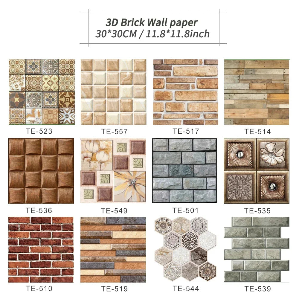 15PCS Wall Sticker Waterproof PVC imitation brick Wallpapers for TV walls living room bedroom kitchen kids rooms painted surface