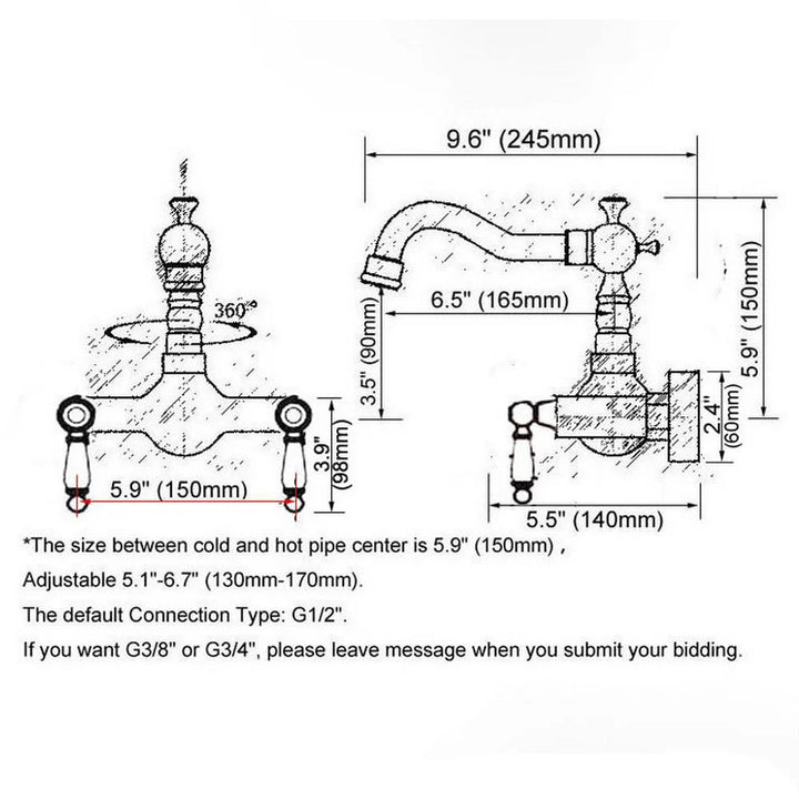 Wall Mounted Bathroom Faucet Polished Chrome Brass Finish Dual Ceramic Handle Washbasin Mixer Vessel Sink Faucets Lnf562