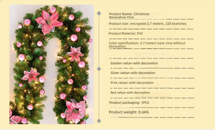 270cm Christmas LED Rattan Garland Decorative For Staircase Fireplace Christmas Decoration Xmas Tree Rattan Banner Home Pendant