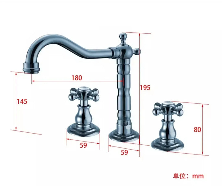 Luxury Gold Color Brass 3 Hole Basin Sink Faucet Dual Handle Hot and Cold Mixer Tap Plum Shape Nnf981