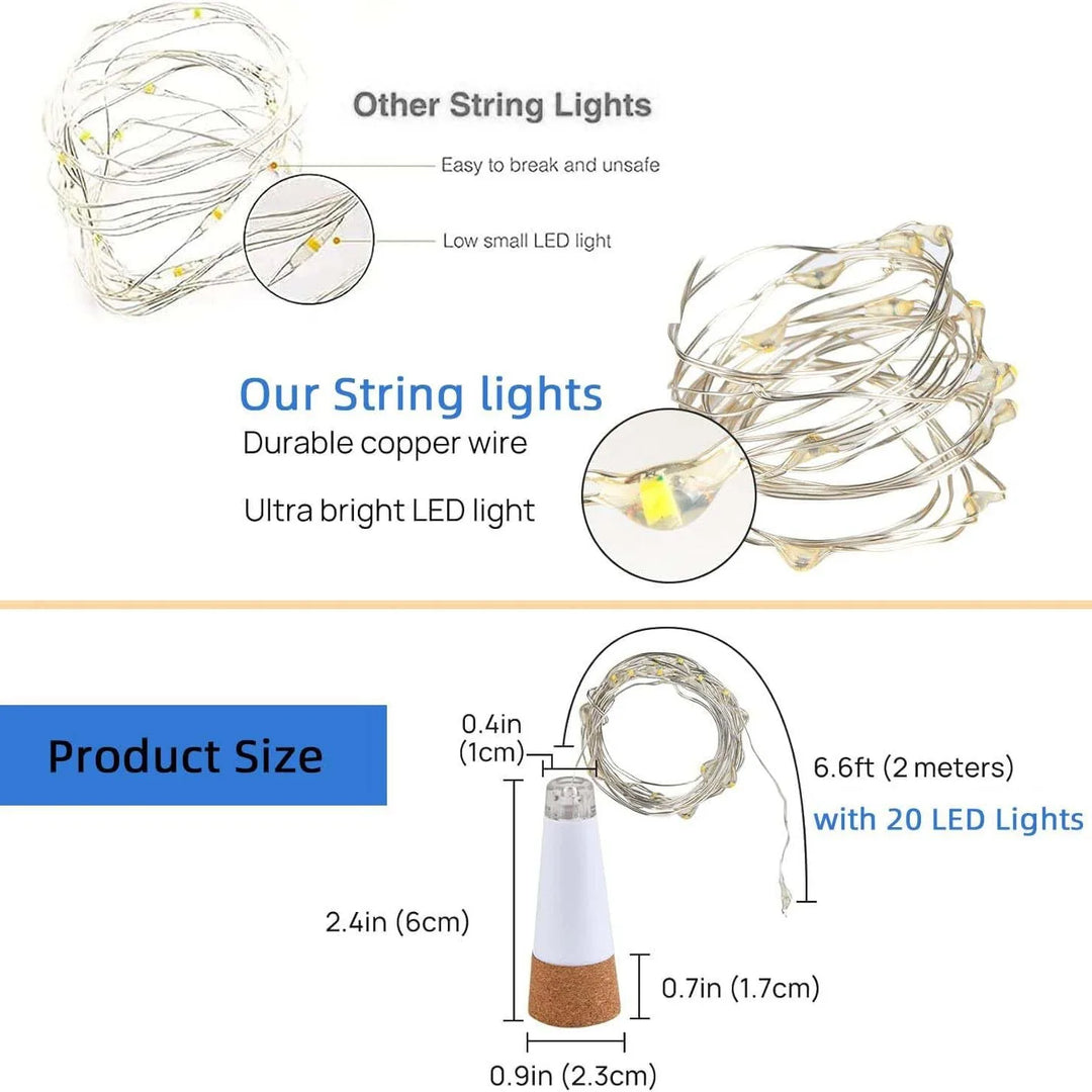 5-pack 2m Cork Bottle Fairy Lights USB Rechargeable Christmas Garland String Lights for Bedroom Room Home Wedding Party Decor
