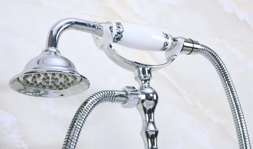 Polished Chrome Deck Mounted Bathtub Faucets Bathroom Basin Mixer Tap With Hand Shower Head Bath & Shower Faucet Bna122