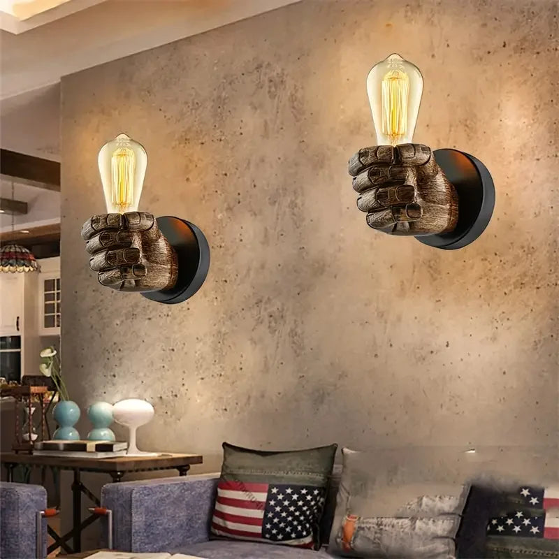 Vintage Wall Lamp Resin Fist lights For Bar Restaurant Coffee Shop Decoration Wall light Left Right Hand Indoor Lighting E27