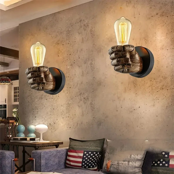Vintage Wall Lamp Resin Fist lights For Bar Restaurant Coffee Shop Decoration Wall light Left Right Hand Indoor Lighting E27