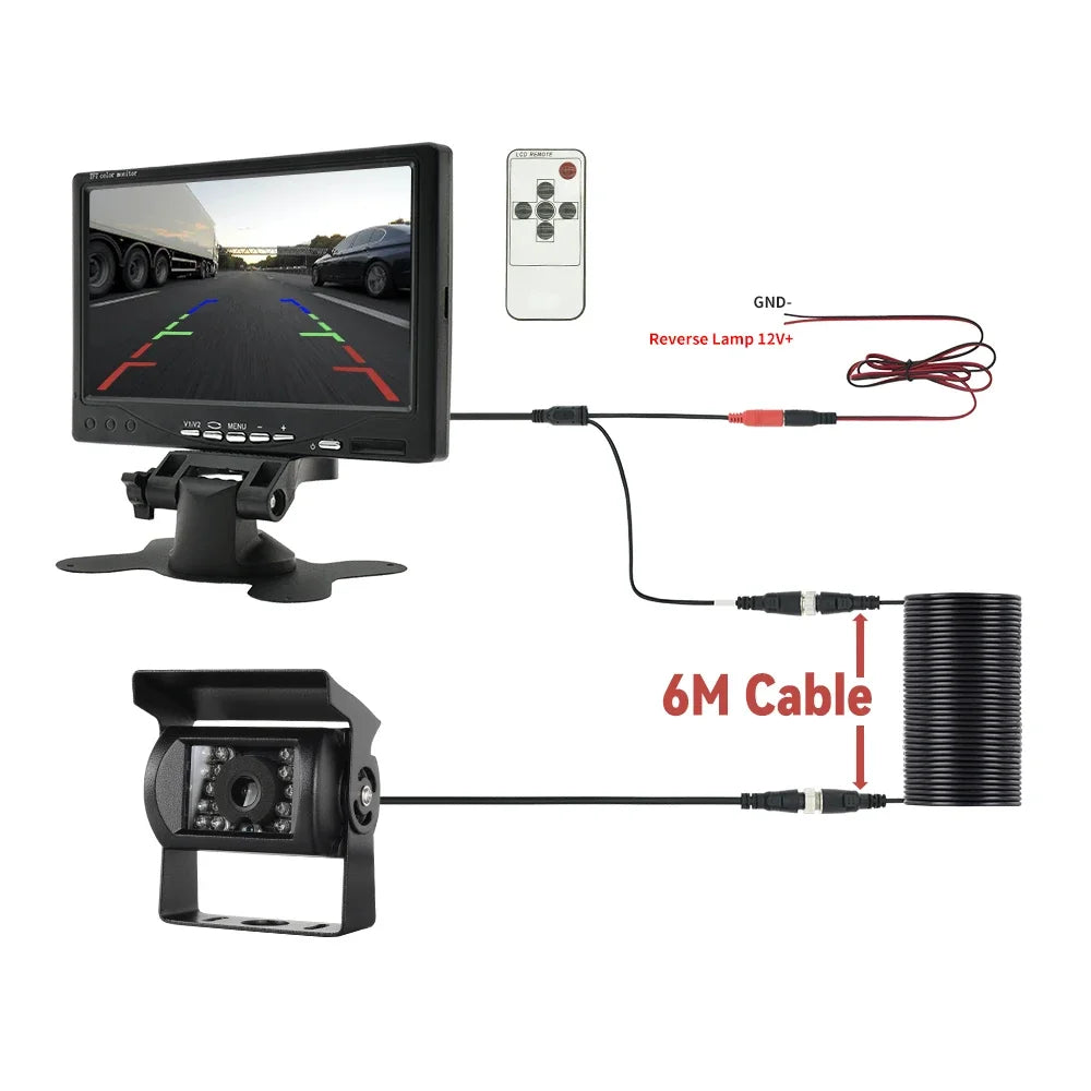 MJDOUD 7 Inch Car Rear View Camera Monitor for Truck Parking Display 9-36V HD Reversing Camera with Screen 1024*600 Universal