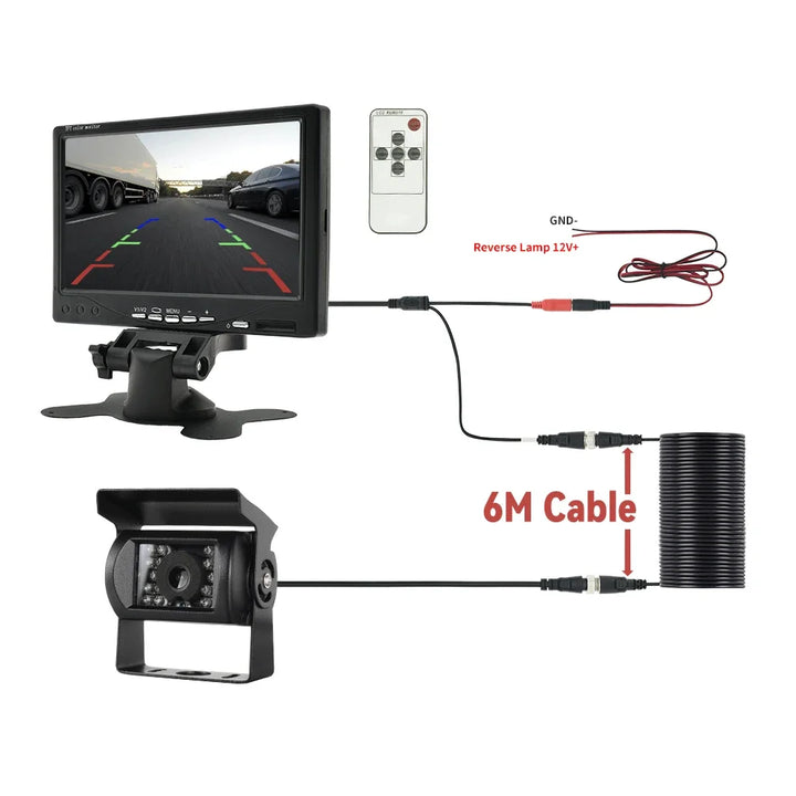 MJDOUD 7 Inch Car Rear View Camera Monitor for Truck Parking Display 9-36V HD Reversing Camera with Screen 1024*600 Universal