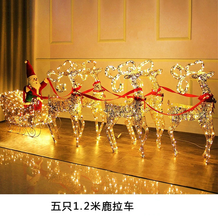 Christmas Gold Reindeer Sleigh  Led Light iron sleigh cart Home Garden Yard Ornament Outdoor