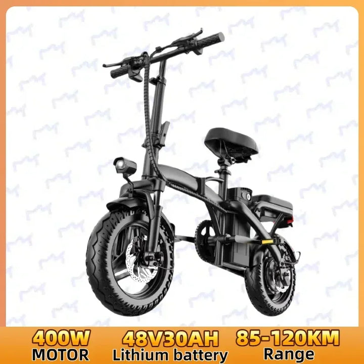 400W power electric bicycle, 14-inch foldable urban fashionable transportation E-Bike, 48V 30AH super large capacity battery
