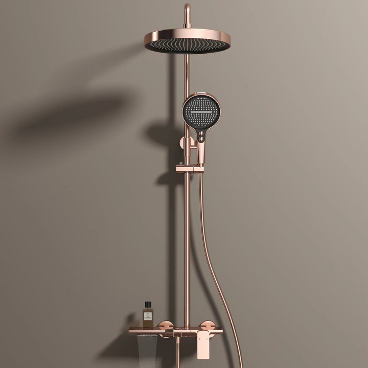 Brushed Rose Gold Piano Bathroom Shower Set Brass Hot Cold Bathroom Mixer Faucet Rain Shower Head Hot Cold Piano Shower System