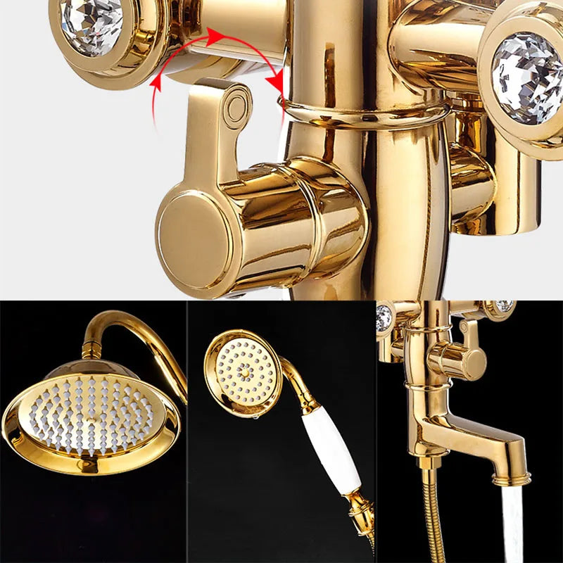 KEMAIDI Solid Brass Bathroom Shower Set Golen Plated Rainfall Shower Systerm Bath Shower Faucet Mixer 3 in 1 Wall Mounted Shower