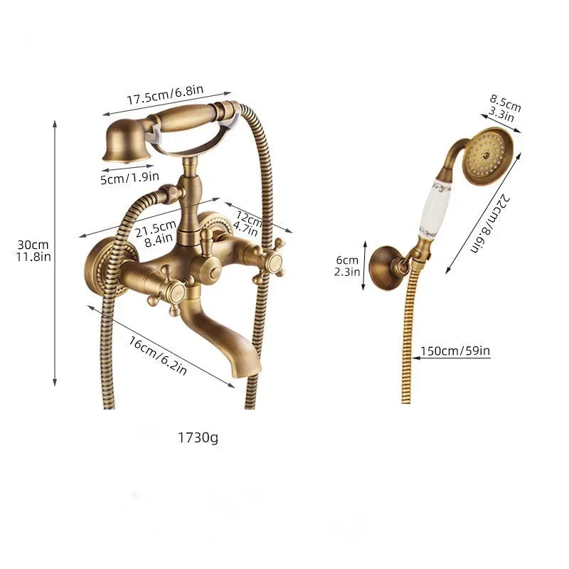 Antique Bathtub Shower Faucet Set Wall Mounted Black Bath Shower Faucet Bathroom Cold and Hot Bath and Shower Mixer Taps Brass