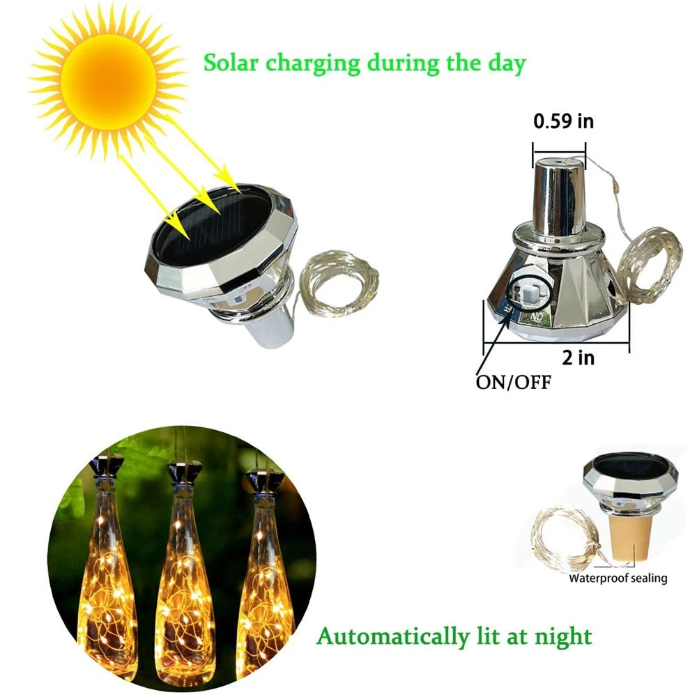 Updated Solar Wine Bottle Lights 2M 20 LED Copper Wire Fairy Garland String Lights 4/8/10 Pack