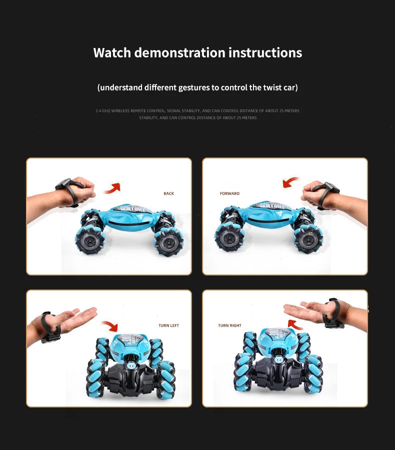 4WD stunt remote control car LED lights watch induction twist music 360° rotation off-road climbing children's toys Holiday gift