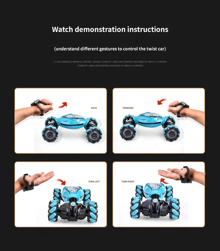 4WD stunt remote control car LED lights watch induction twist music 360° rotation off-road climbing children's toys Holiday gift