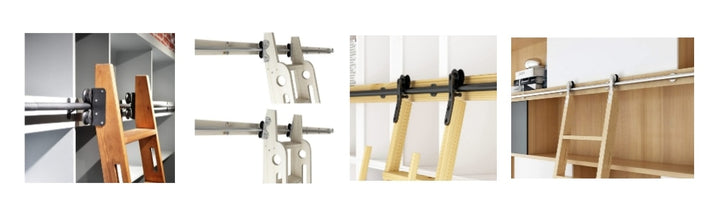 120" Unfinished Rolling Library Step Ladder, Pine Wood Ladder with Glab Handle,No Sliding Hardware,for Loft Stairs/Bookshelf