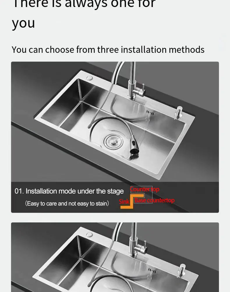 Thickened 304 Stainless Steel Single Sink Kitchen Sink Undermount Dishwashing Trough