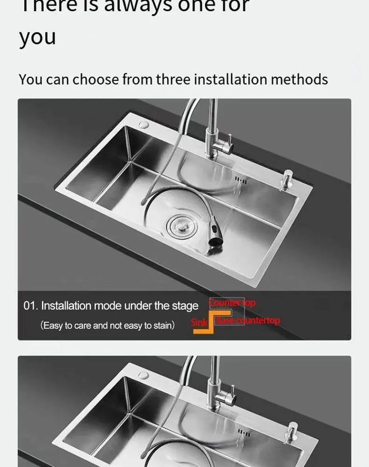 Thickened 304 Stainless Steel Single Sink Kitchen Sink Undermount Dishwashing Trough