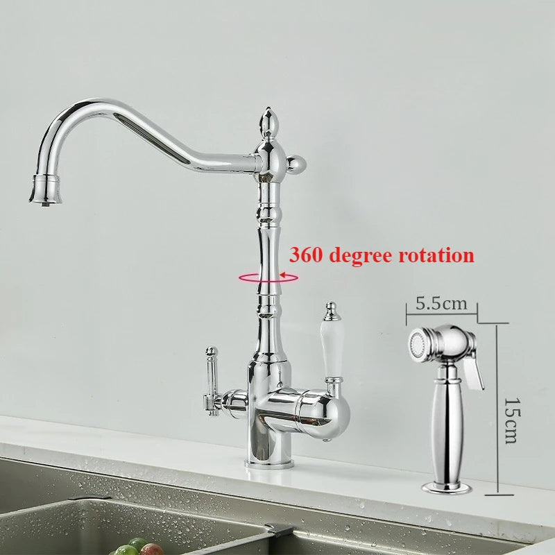 Brass light luxury three-in-one pure water faucet household sink washbasin hot and cold water faucet anti-splash