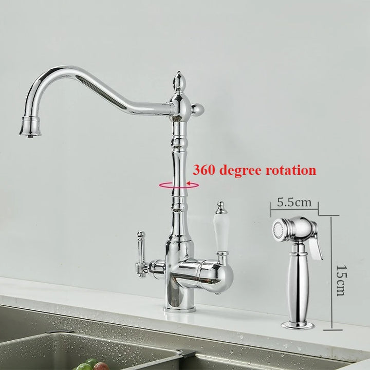 Brass light luxury three-in-one pure water faucet household sink washbasin hot and cold water faucet anti-splash