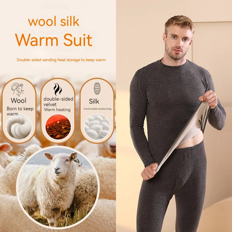 Autumn Winter New Men's Cashmere Silk Soft Comfortable Warm Underwear with Thickened Plush Set for Men Women Thermal Clothing