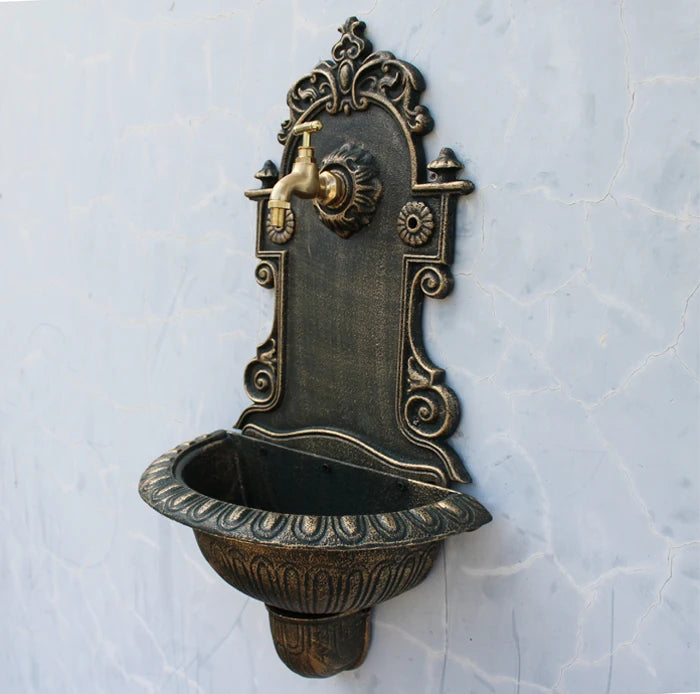 Antique Gold Cast Iron Wall Mounted Hand Sink Farm House Home Garden Decor Heavy Metal Wash Stand