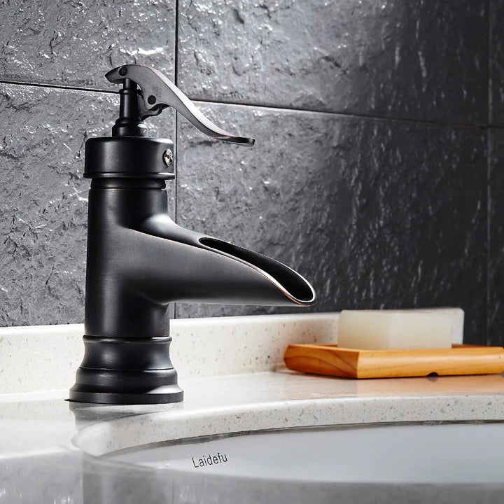 Copper antique brass washbasin hot and cold faucet European retro washbasin waterfall faucet single handle