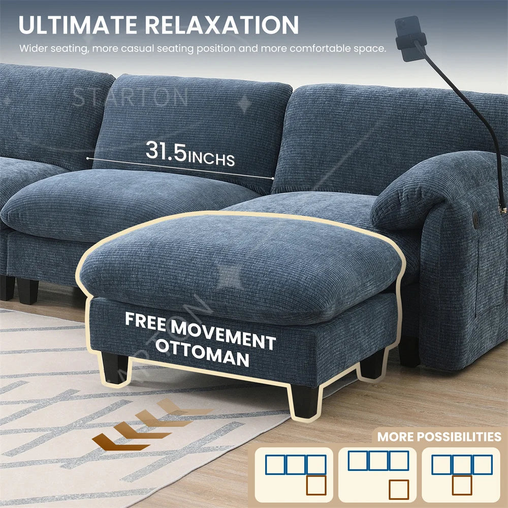 Sectional Sofa Couch with Ottoman Wholesale L-Shape with Extra-Wide Seat Cushion USB Type-C Charger Phone Holder Modular