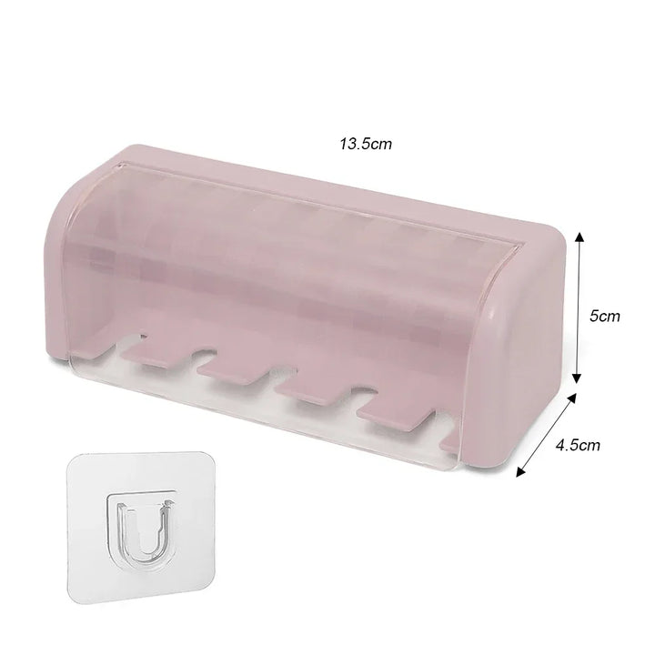 5 Holes Toothbrush Holder with Cover Punch-free Dustproof Toothbrush Storage Racks Wall-mounted Home Bathroom Storage Supplies