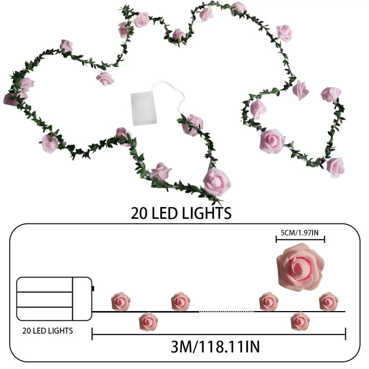 1PC 20/40 LED Rose Flower String Lights Battery Powered Flower Rose Night Lamp For Wedding Valentines Day Party Garland Decor