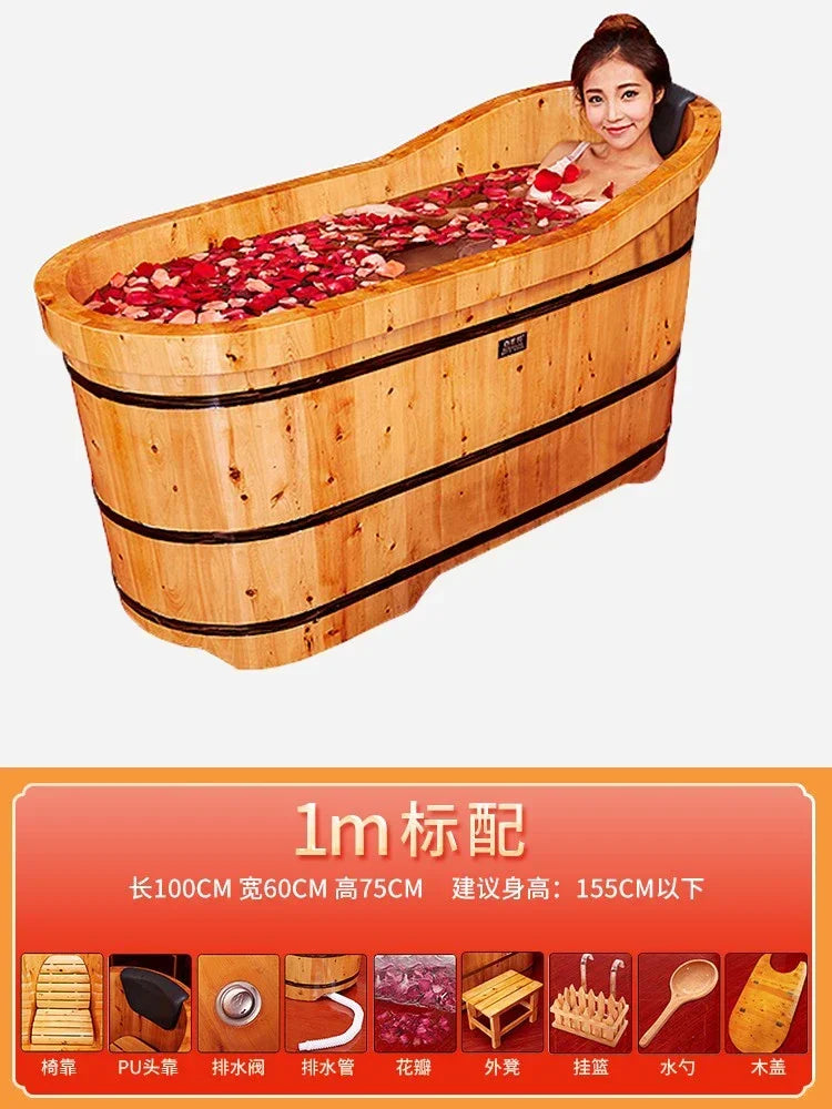 Wooden Bathtub for Adult, Cedar Barrels Bath Bucket, Fumigation Bath, Solid Bathtub
