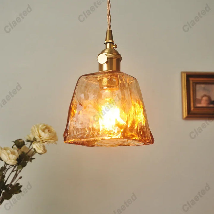 IWHD Modern Copper Glass LED Pendant Lamp Switch Living Room Bedroom Green Amber White Nordic Hanging Lights