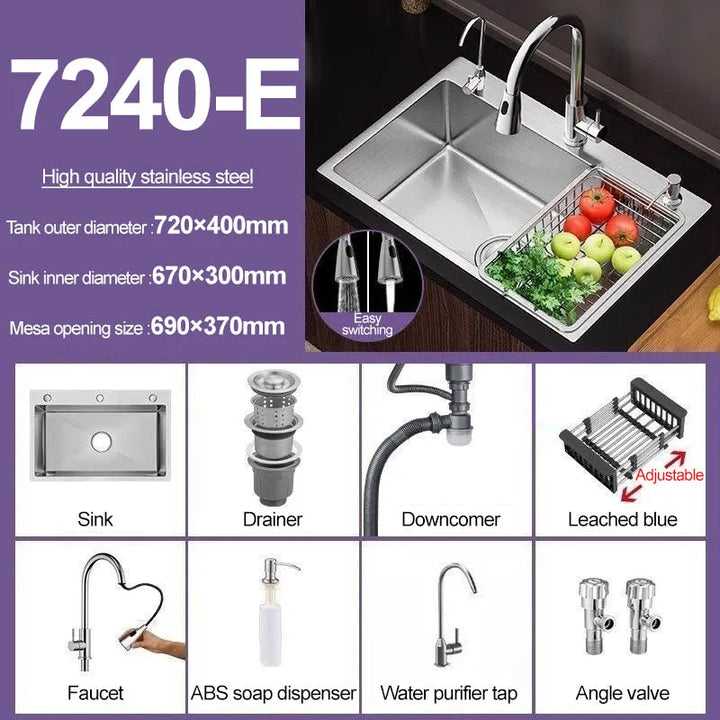 Thickened 304 Stainless Steel Single Sink Kitchen Sink Undermount Dishwashing Trough