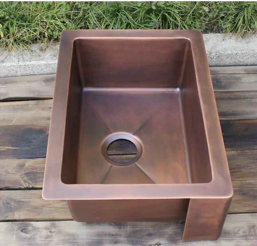 MAEBOW Antique Copper Regtangular Apron Front Single Bowl Artistic Kitchen Sink