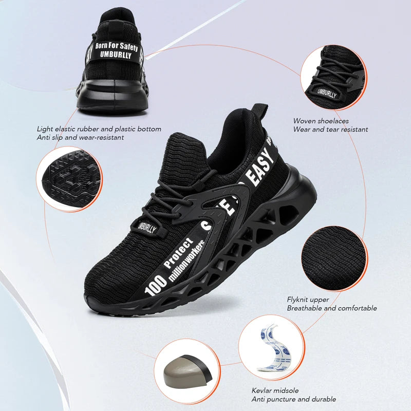 New Safety Shoes Men Breathable Light Work Sneakers Steel Toe Shoes Anti-smash Anti-puncture Indestructible Shoes Large Size 50