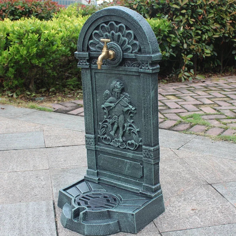 Antique Green Cast Iron Standing Hand Sink With Engraved Angel On European Home Garden Decor Wash Stand Heavy Metal Wash Basin